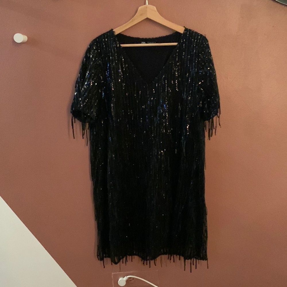 zara black sequin dress